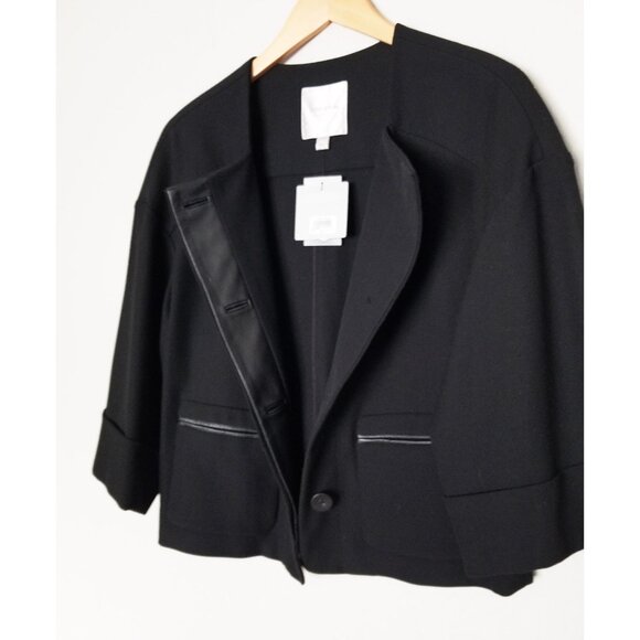 NEW Nordstrom Collection Leather Trim Ponte Knit Blazer Jacket S Black Crop $298 - Picture 10 of 16
